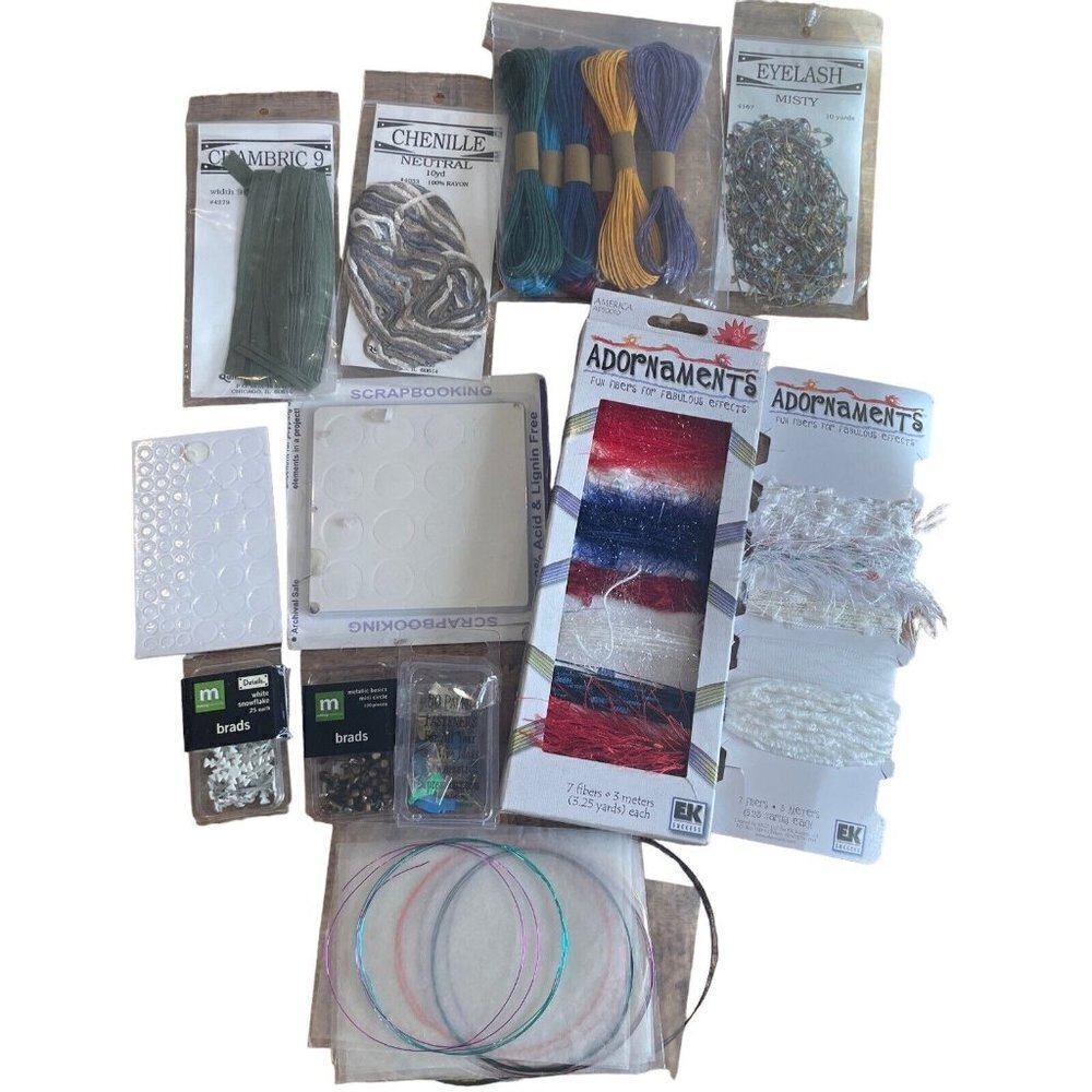 Lot of scrapbooking card Embellishments Crafts brads cords wire stickies